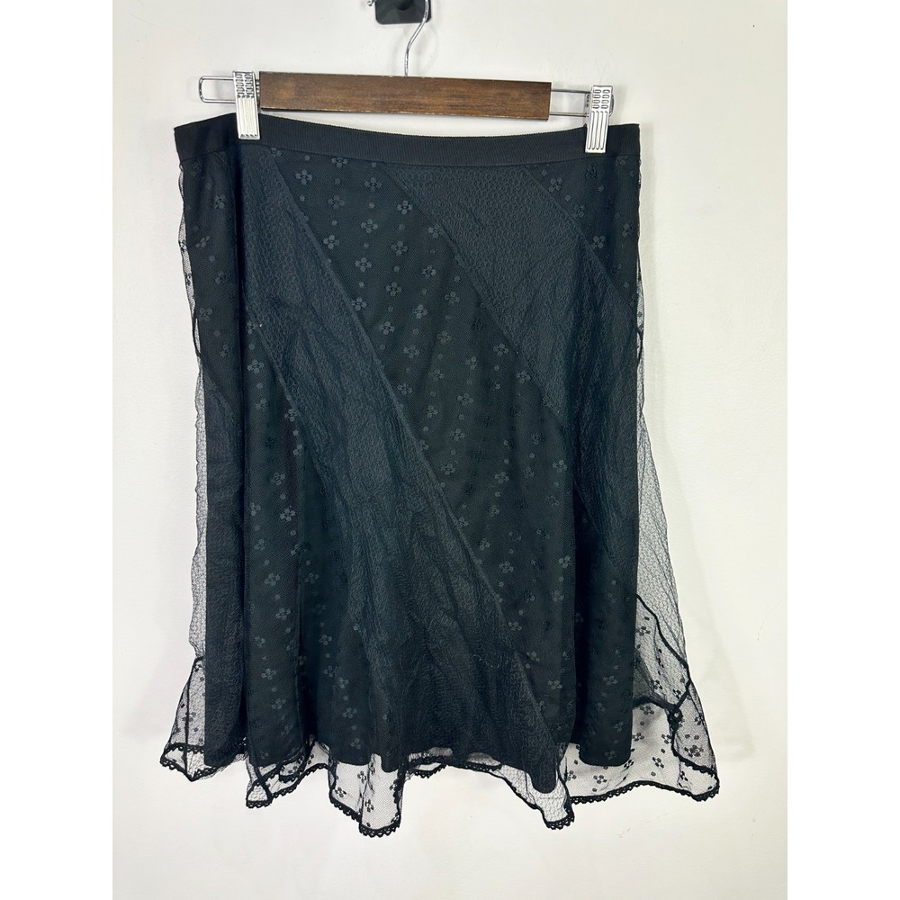 Express Skirt Womens 11/12 Black Lace Mesh Floral Embroidered A-Line Gothic‎ Y2K